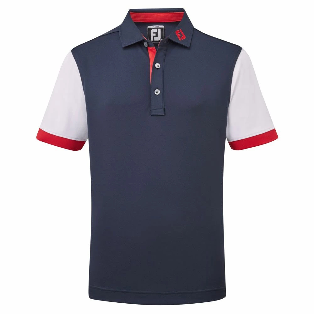 FootJoy Junior Colour Block Pique Golf Polo Shirt 2 FootJoy Junior Colour Block Pique Golf Polo Shirt - Image 2