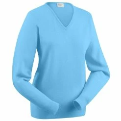 Glenbrae Ladies Lambswool V-Neck Sweater -Golf Equipment Sales Store glenbrae ladies lambswool v neck sweater lagoon