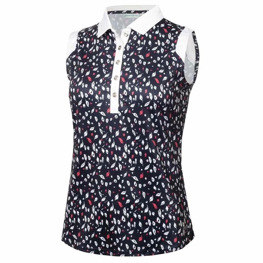 Green Lamb Marie Printed Sleeveless Ladies Golf Shirt 1 Green Lamb Marie Printed Sleeveless Ladies Golf Shirt