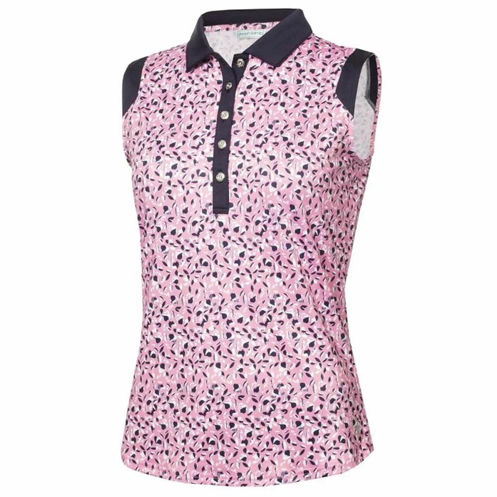 Green Lamb Marie Printed Sleeveless Ladies Golf Shirt 2 Green Lamb Marie Printed Sleeveless Ladies Golf Shirt - Image 2